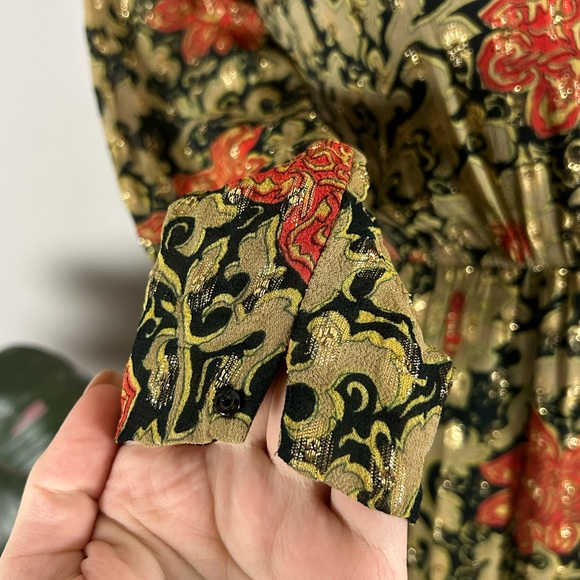 Vintage 60’s Gold Mock Neck Floral Maxi India Cotton Party Dress with Pockets - Picture 12 of 15